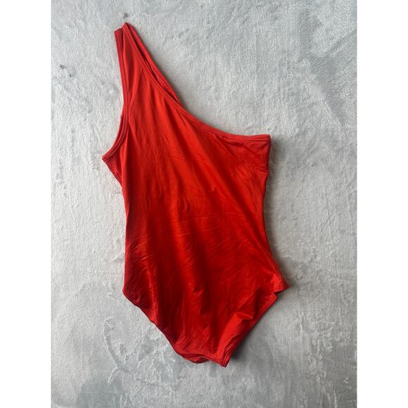 Carmen Marc Valvo Orange Asymmetrical Cutout One-Piece Swimsuit – Size 10 - Picture 5 of 7